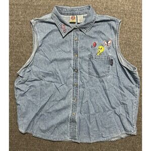 Vtg 90s Looney Tunes Tweety Butterfly Sleeveless Womens Tank Top Denim 26/28W